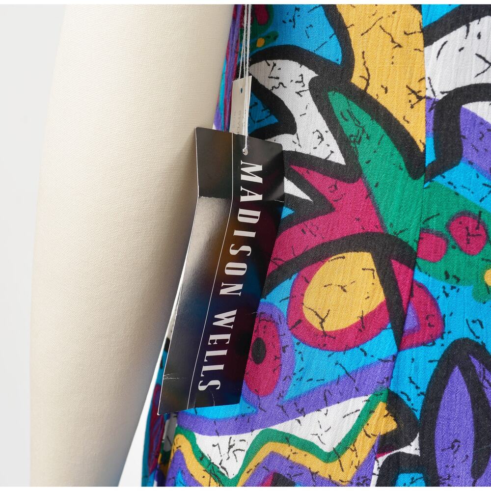 Vintage 90s Abstract Print Sleeveless Tie Front Layered Look Dress Deadstock M - Picture 7 of 7
